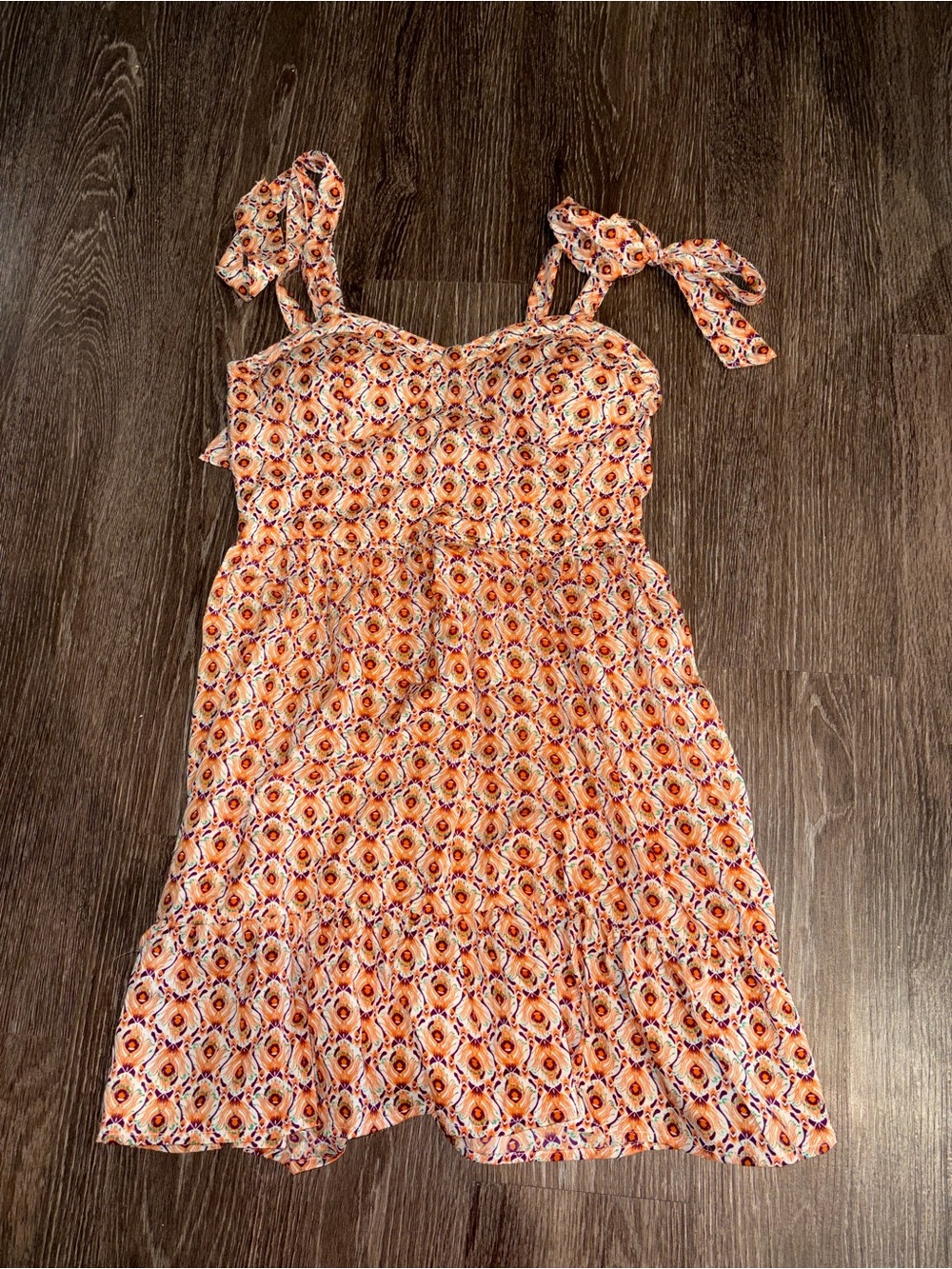 BOG Collective Geometric Orange Tie-Strap Dress- Medium